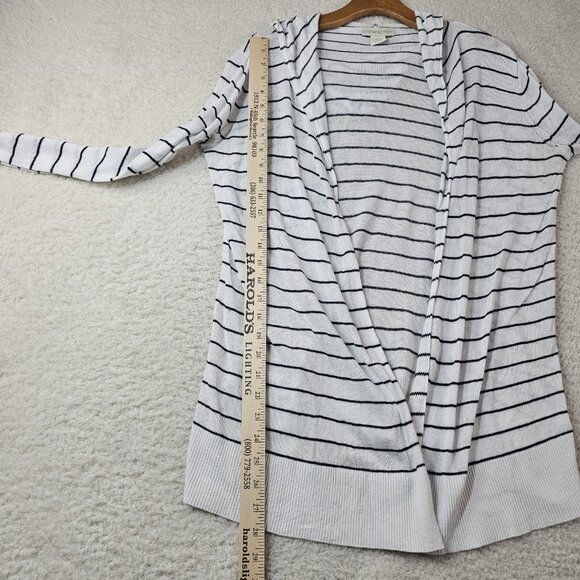 Cynthia Rowley Cardigan Women's Medium White Blue Small Stripe Hood Linen Rayon - Picture 5 of 10